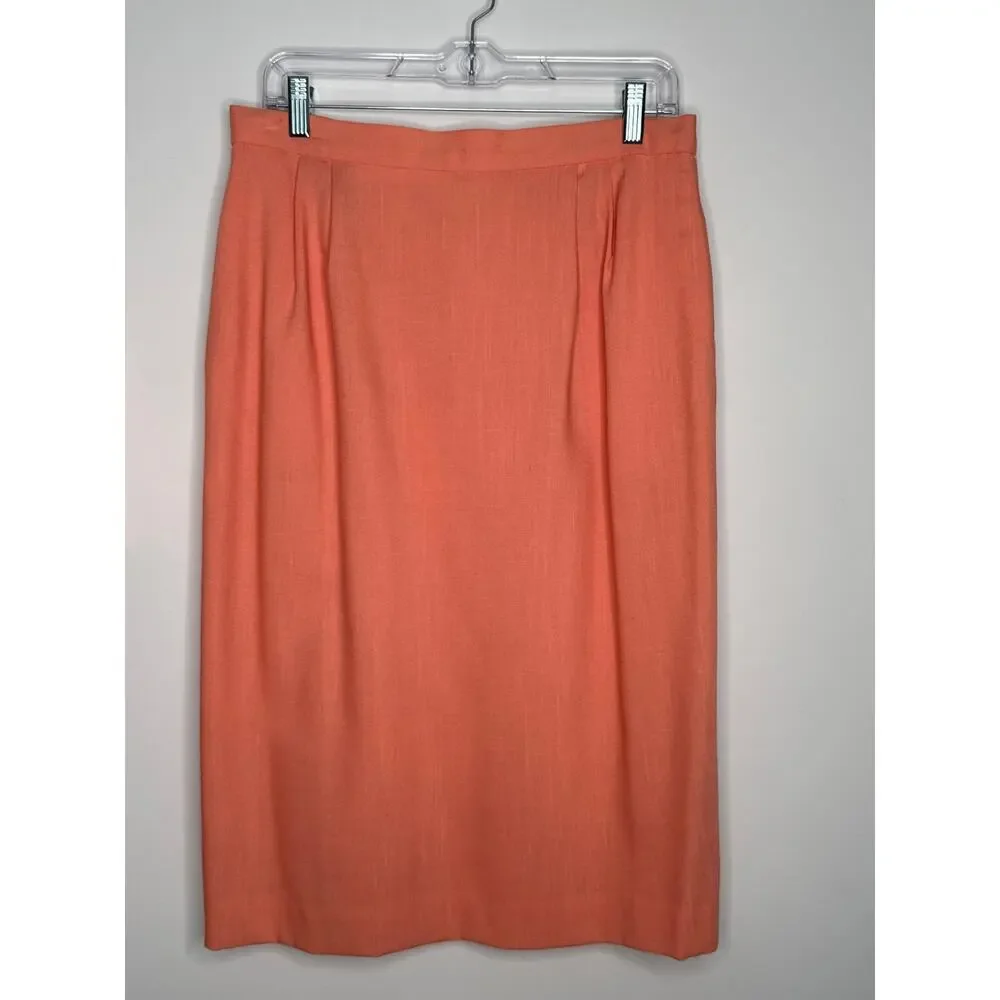 1980s Oleg Cassini peach two piece skirt suit size 10